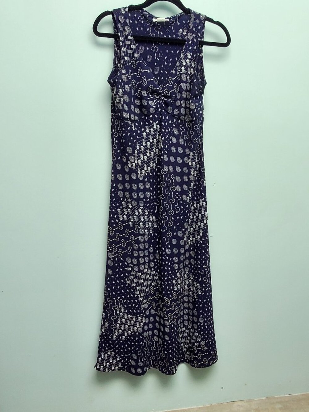 Vintage 90s R&K Originals Indigo Shibori Print Maxi Dress 6 Geometric Boho